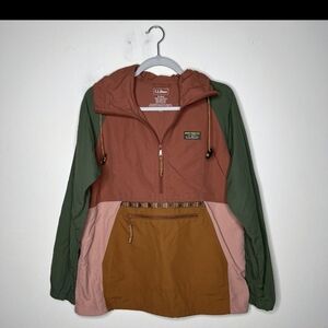 LL Bean Windbreaker Jacket Womens Small Red Colorblock Pullover Anorak Aztec